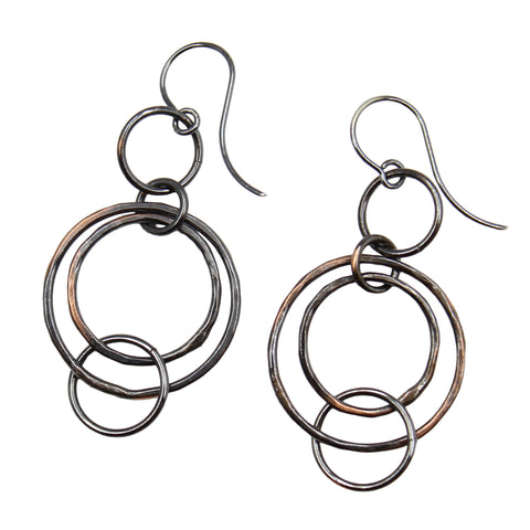 Copper Floating Circle Hoop Earrings with Sterling Silver Ear Wires 