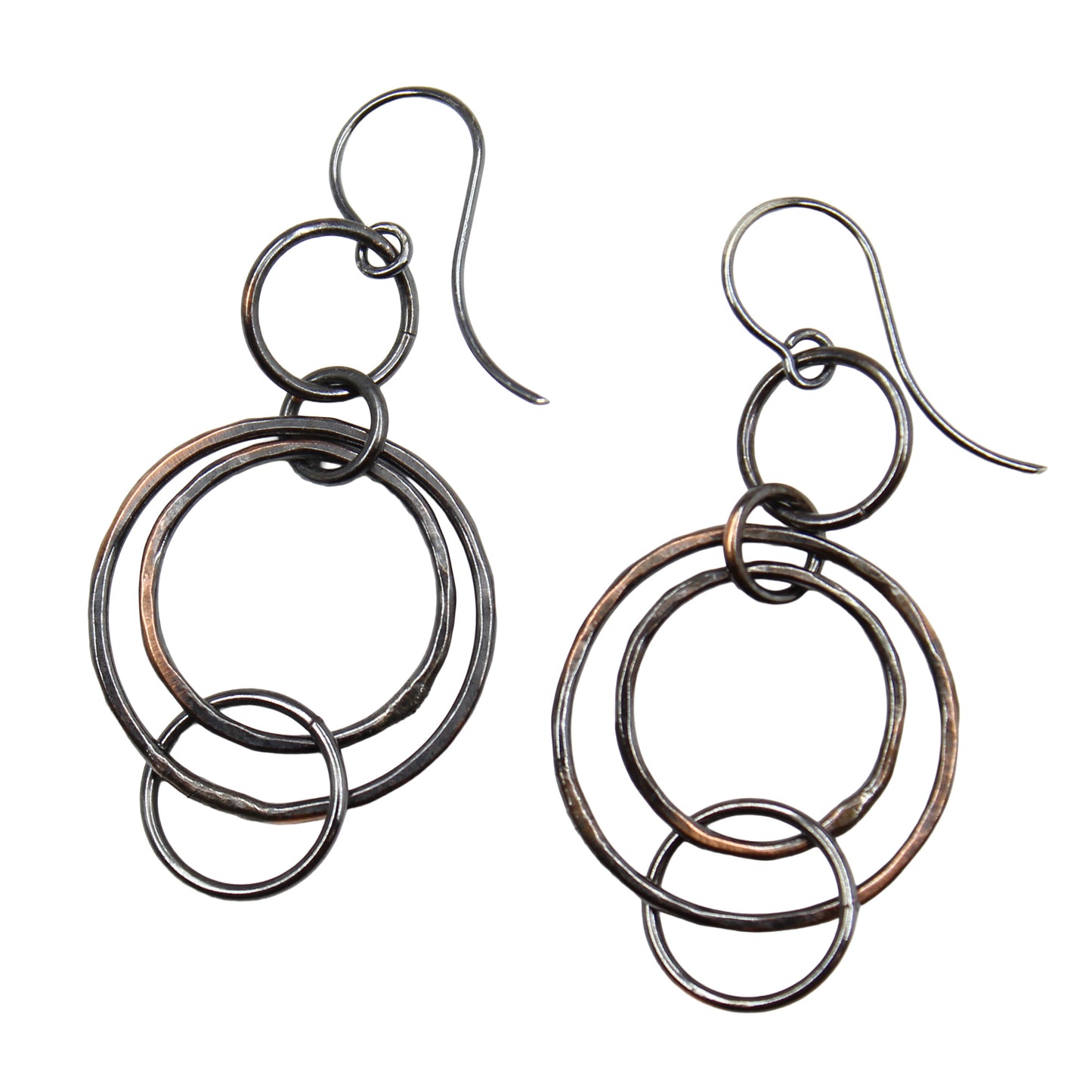 Copper Floating Circle Hoop Earrings with Sterling Silver Ear Wires 