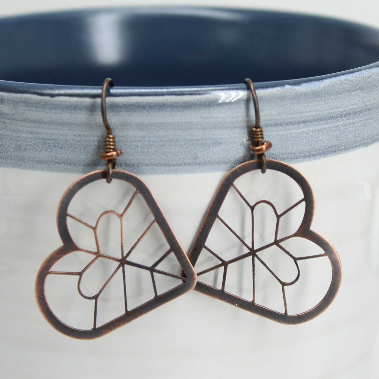 Handmade Copper Heart Dangle Earrings