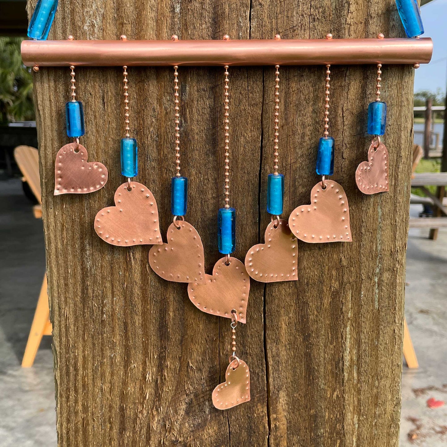 Bohemian Copper Windchime with Aqua Blue Beads