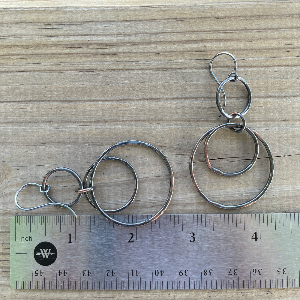 
                      
                        Artisan Hammered Copper Hoop Dangle Earrings with Sterling Silver Ear Wires
                      
                    
