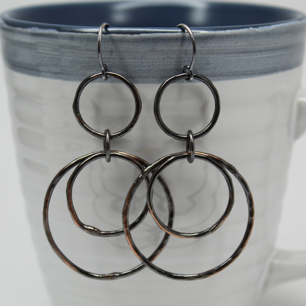 
                      
                        Artisan Hammered Copper Hoop Dangle Earrings with Sterling Silver Ear Wires
                      
                    