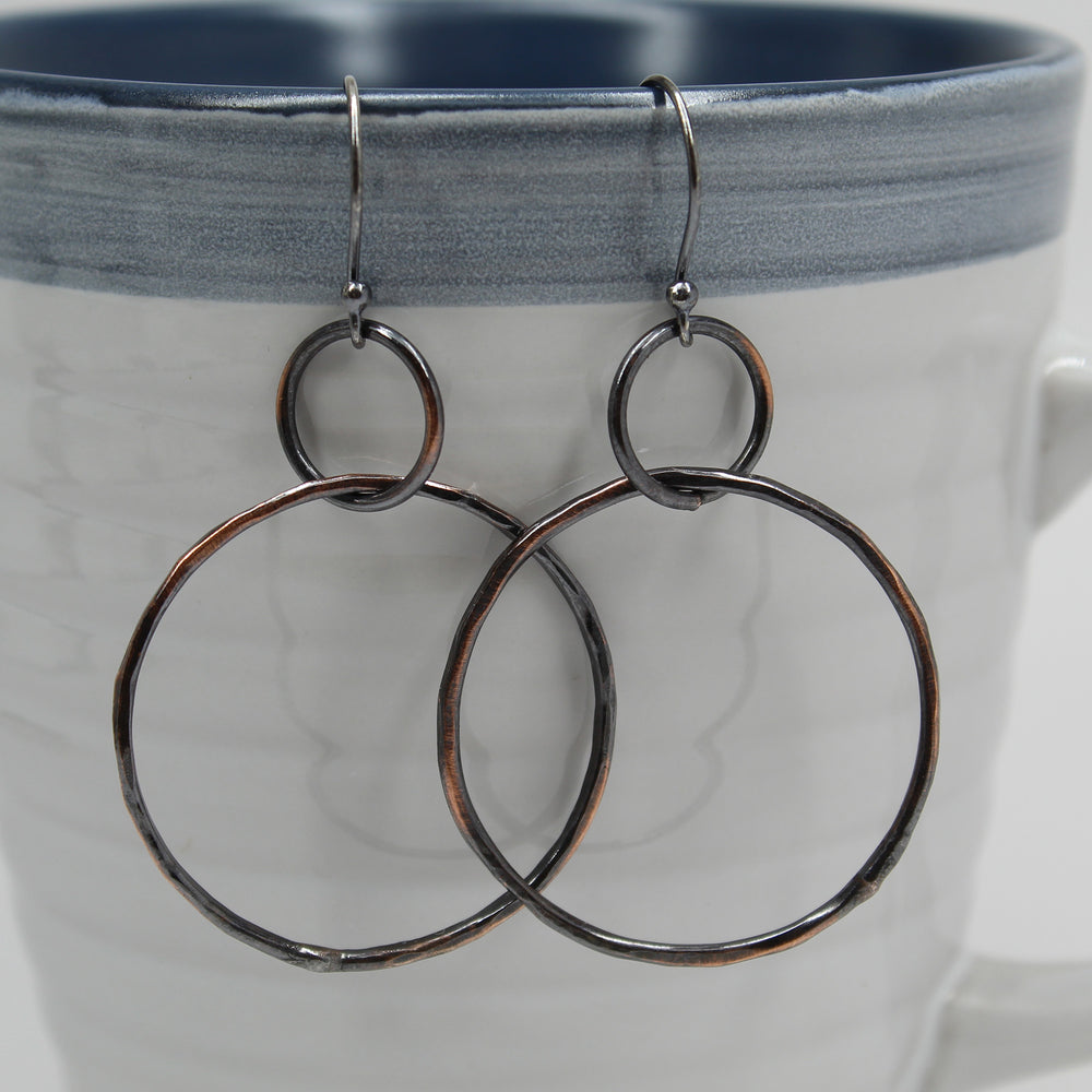 
                      
                        Rustic Hammered Copper Hoop Earrings with Sterling Silver Wires
                      
                    
