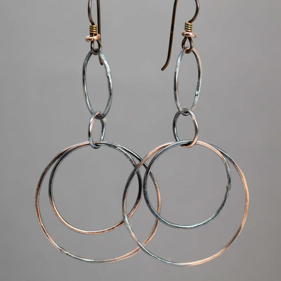 Load image into Gallery viewer, Handmade Long Copper Hoop Earrings
