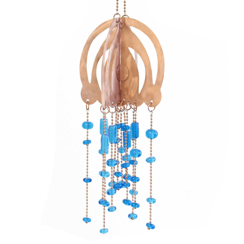 Handmade Copper Jellyfish Mobile with Aqua Blue Glass Beads