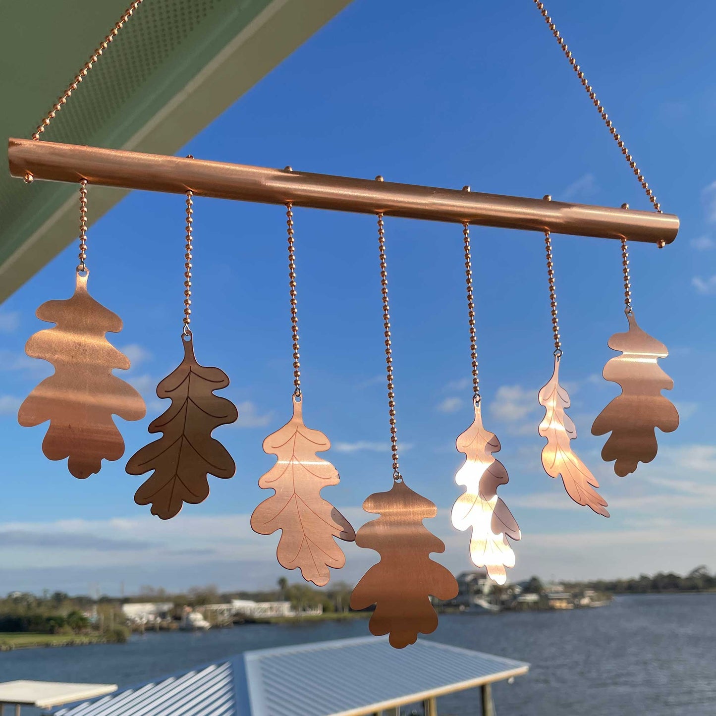 Copper Wind Chime with Oak Leaves