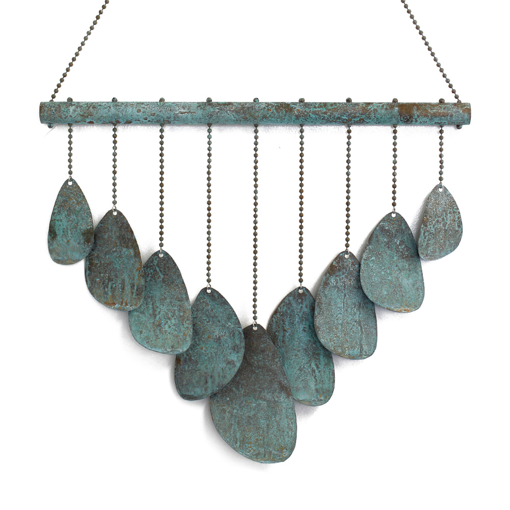 Copper Wind Chime with Blue Green Patina, Handmade Coastal Beach House Outdoor Decor