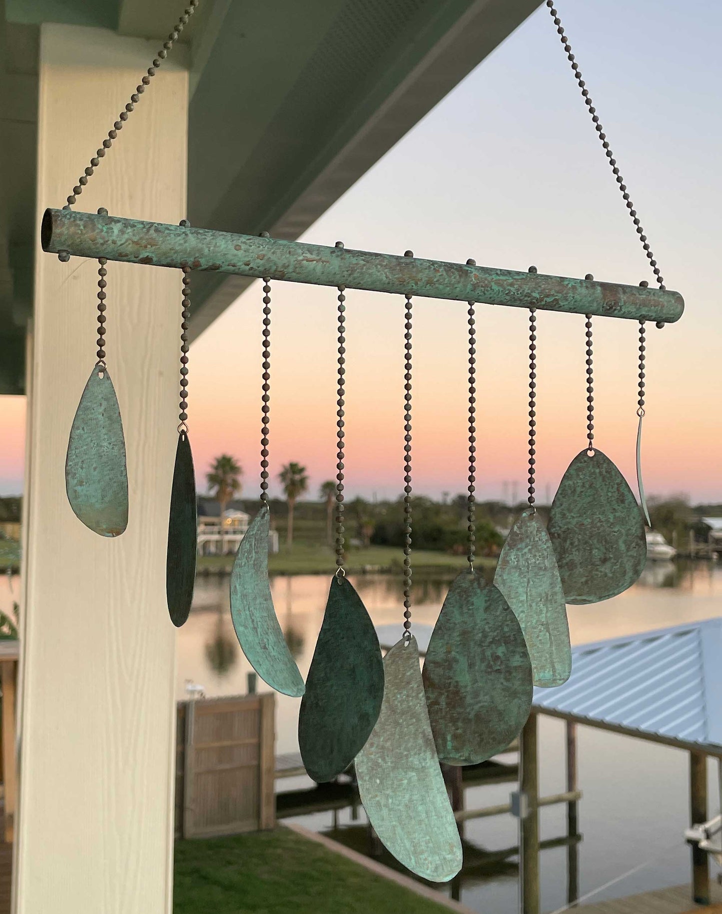 Copper Wind Chime with Blue Green Patina