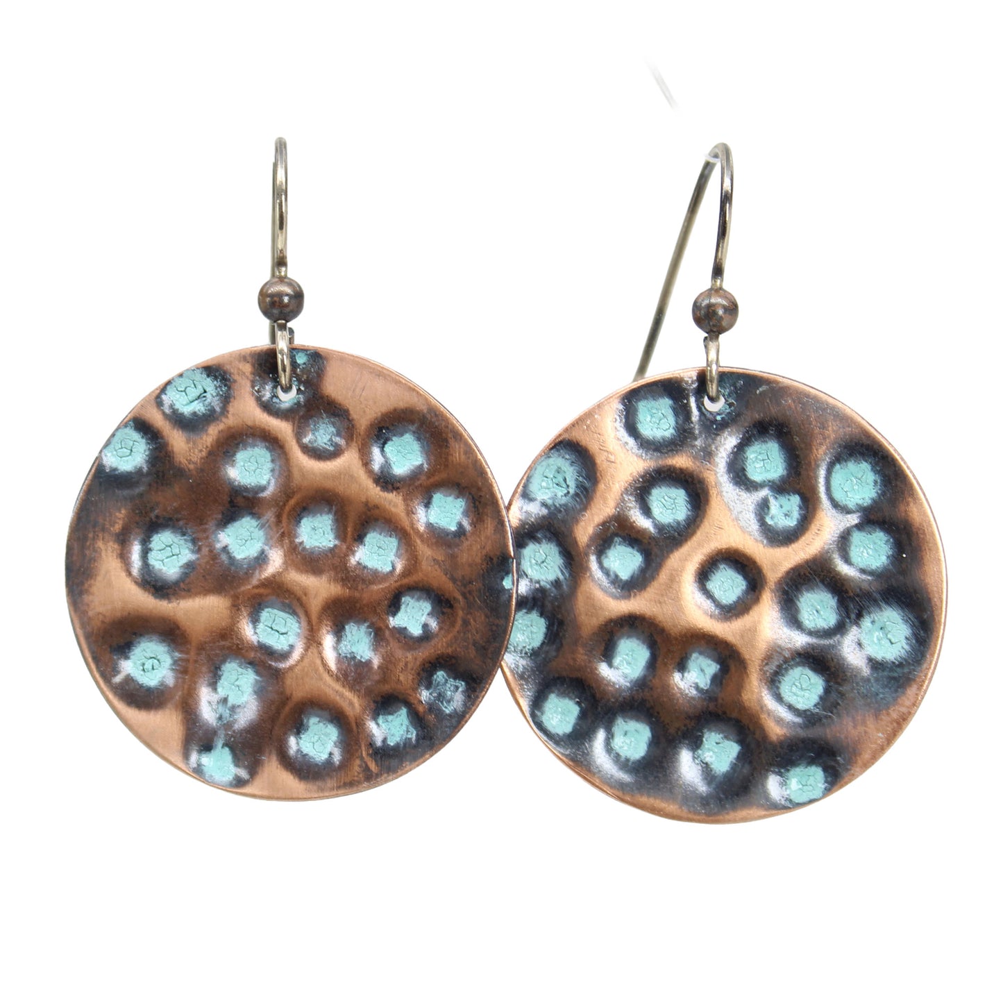 Copper Earrings with a Blue Patina