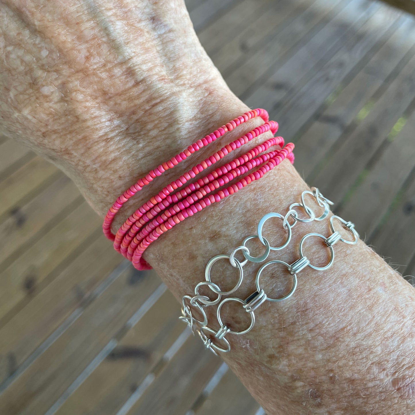 35" length necklace also wraps 5 times to make a bracelet