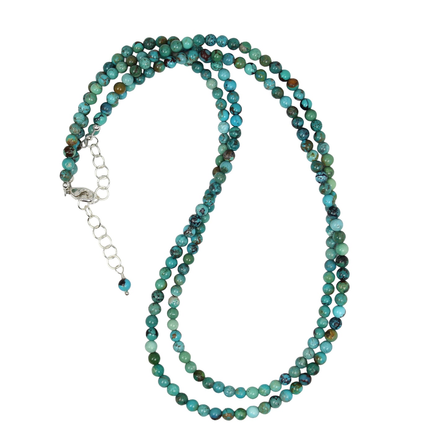 Handmade Double Strand Turquoise Bead Necklace in Sterling Silver