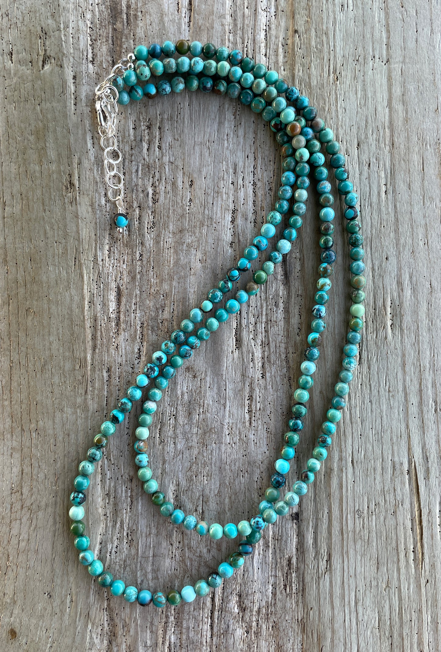 Double Strand Turquoise Bead Necklace in Sterling Silver