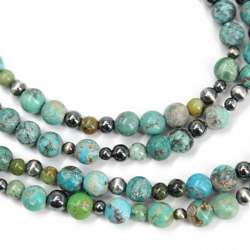 
                      
                        Double Strand Hubei Turquoise and Antiqued Sterling Silver Bead Necklace
                      
                    