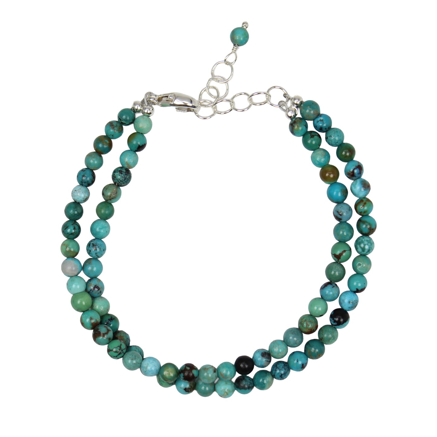 Double Strand Genuine Turquoise Bracelet in Sterling Silver