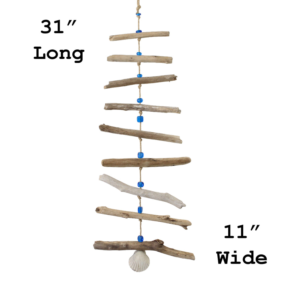 
                      
                        Driftwood and Shell Mobile with Aqua Blue Beads 31" x 11"
                      
                    