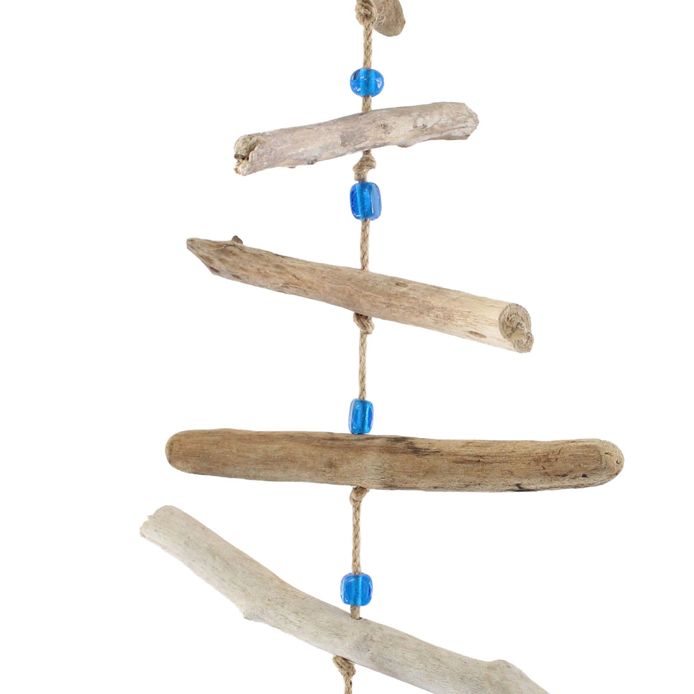 Driftwood and Shell Mobile with Aqua Blue Beads