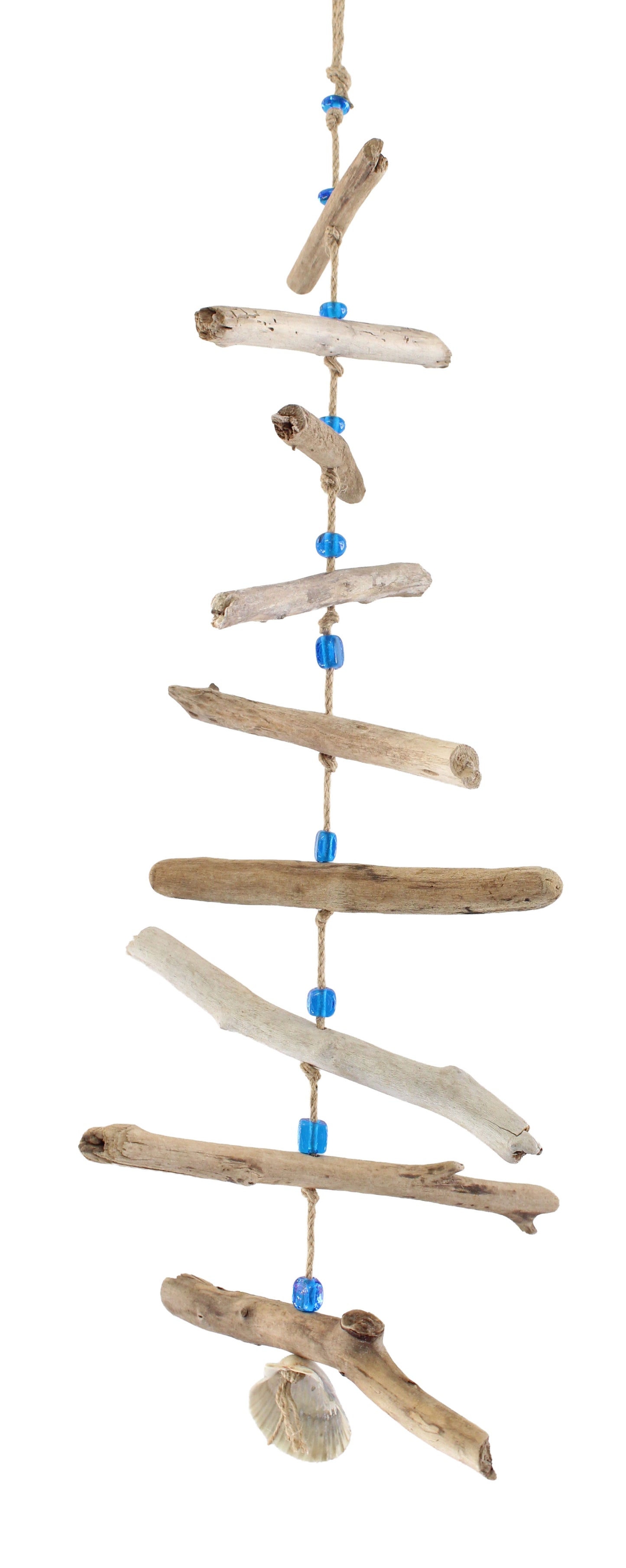 Driftwood and Shell Mobile with Aqua Blue Beads
