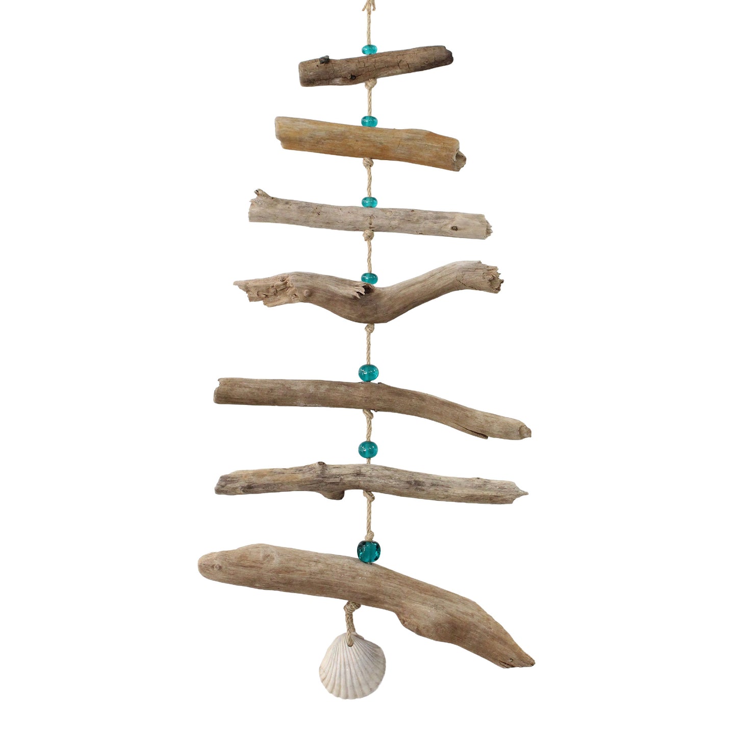 Driftwood and Shell Mobile with Aqua Blue Beads