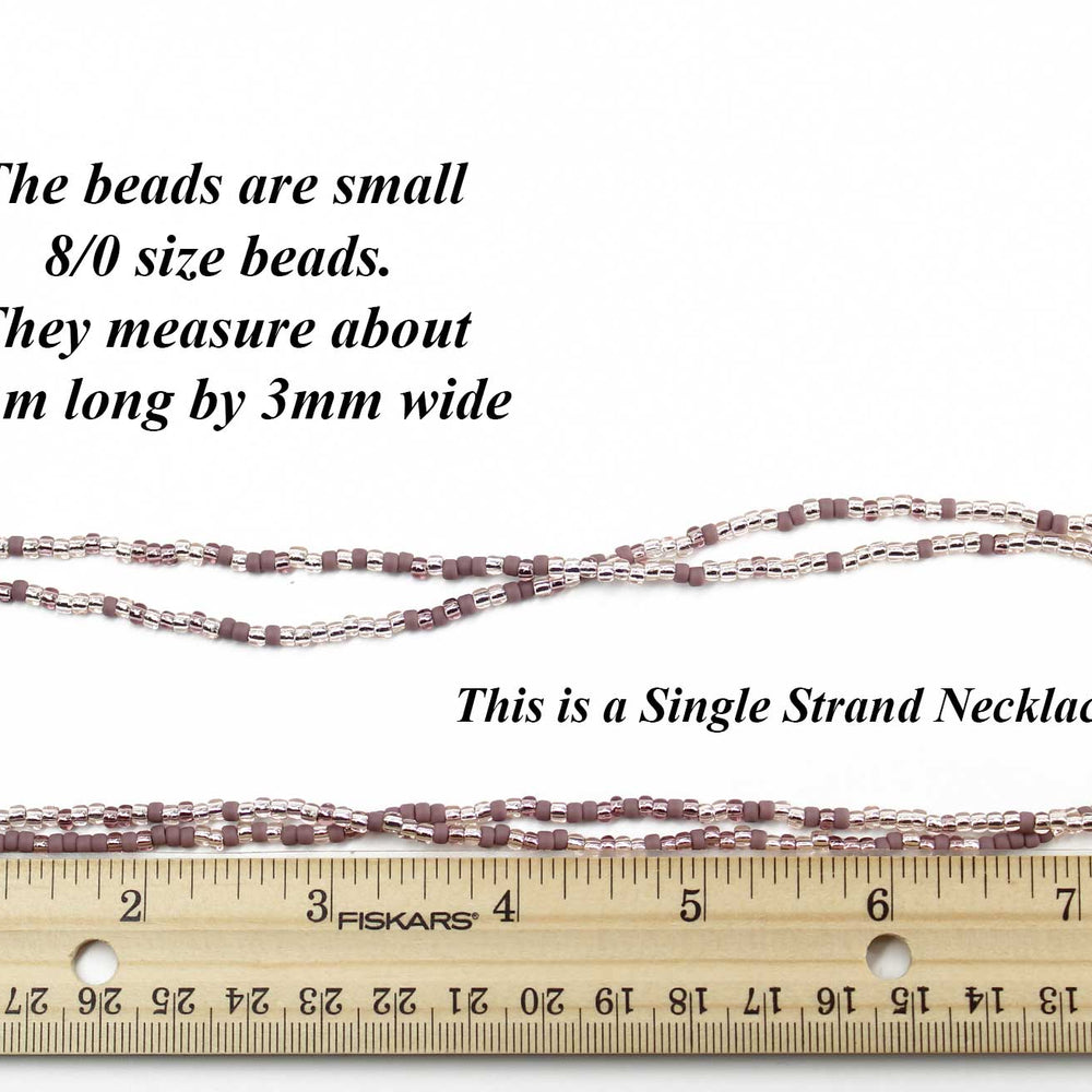 
                      
                        Dusty Rose Seed Bead Necklace, Thin 2mm Single Strand
                      
                    