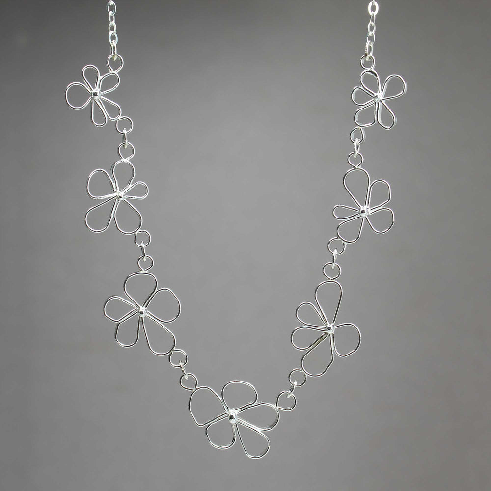 Petals in the Wind Necklace - Delicate Sterling Silver Flower Necklace