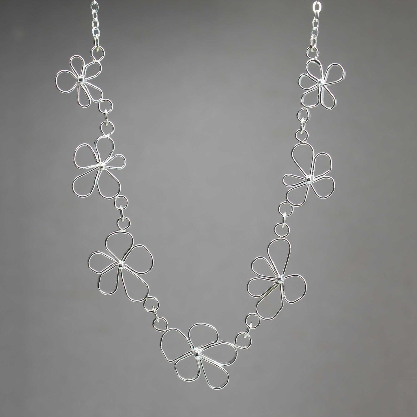 Petals in the Wind Necklace - Delicate Sterling Silver Flower Necklace