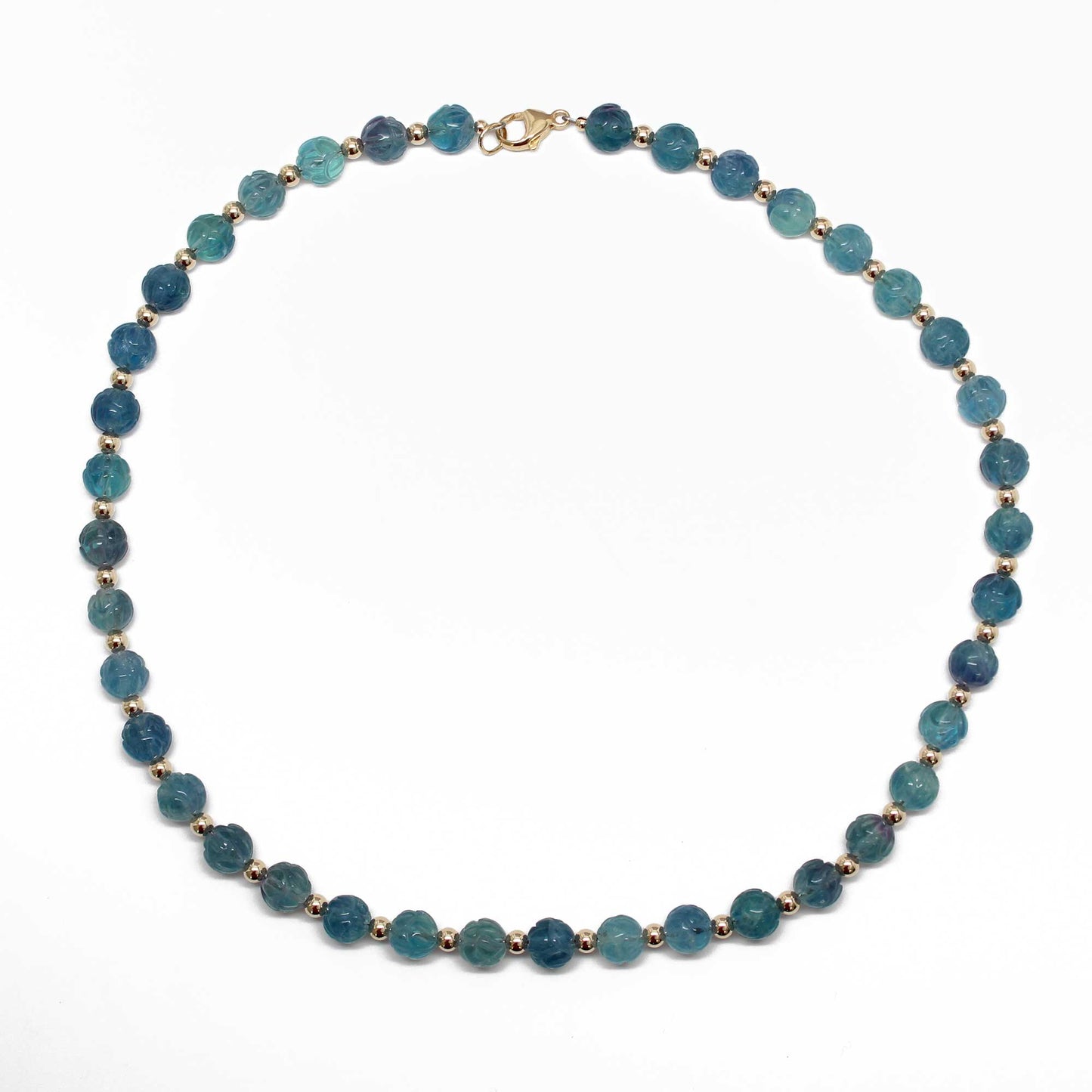 Hand Carved Fluorite and Gold Bead Necklace