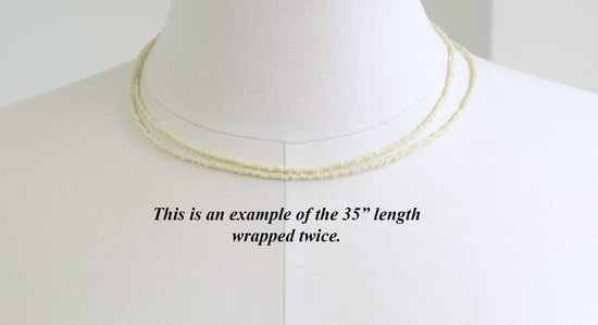 Frosted Light Beige Seed Bead Necklace, Thin 1.5mm Single Strand