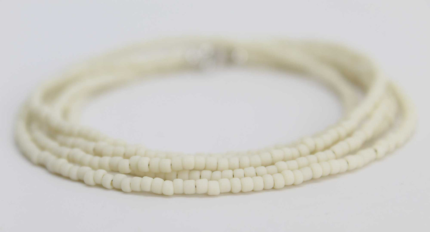 Frosted Light Beige Seed Bead Necklace, Thin 1.5mm Single Strand