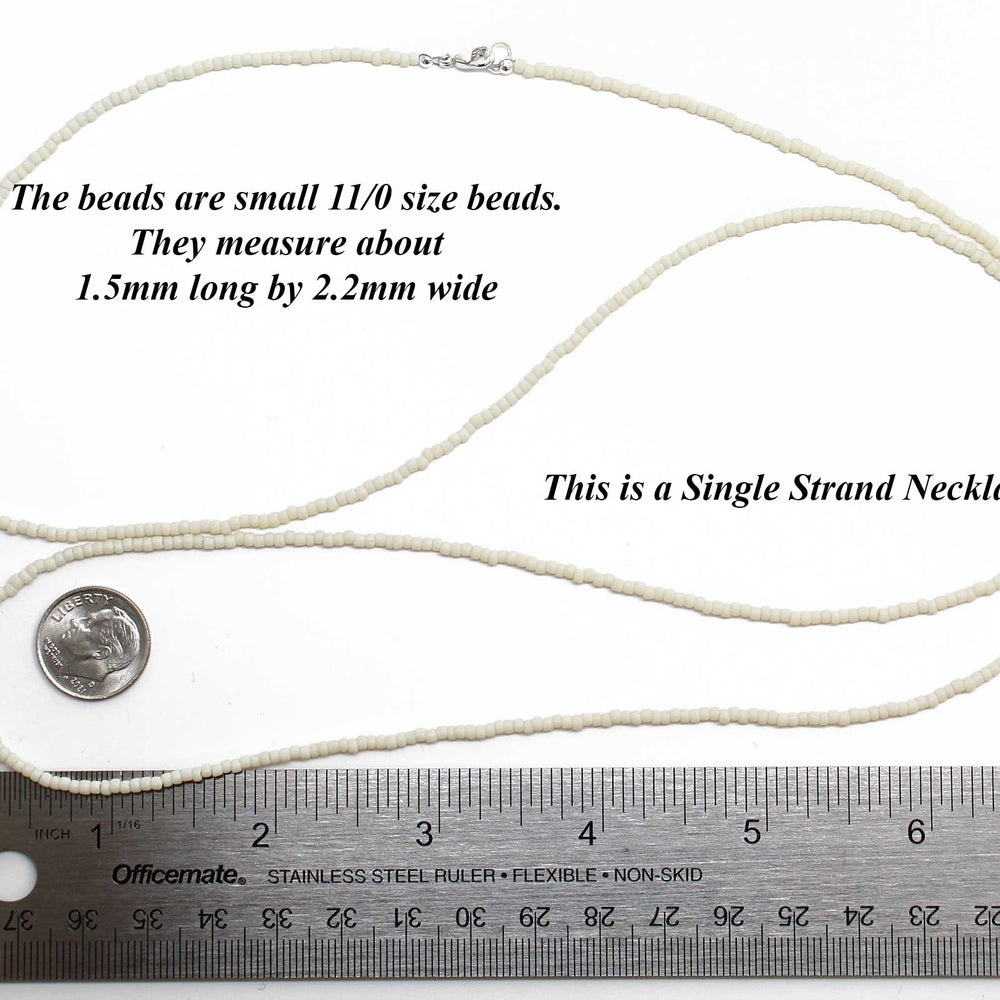 
                      
                        Frosted Light Beige Seed Bead Necklace, Thin 1.5mm Single Strand
                      
                    