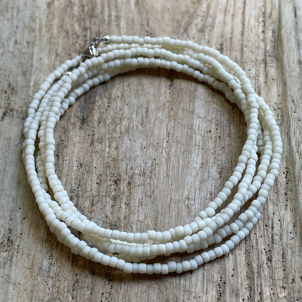 
                      
                        Frosted Light Beige Seed Bead Necklace, Thin 1.5mm Single Strand
                      
                    