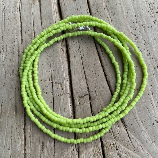 Frosted Sour Apple Green Seed Bead Necklace