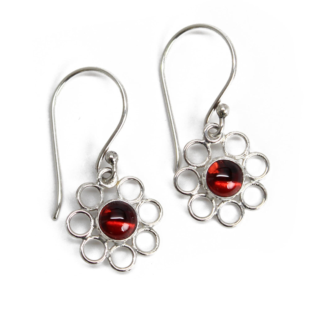 Garnet and Sterling Silver Filigree Earrings