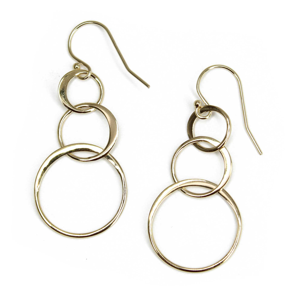 Gold Plated Floating Circle Dangle Earrings, Interlocking Hoops
