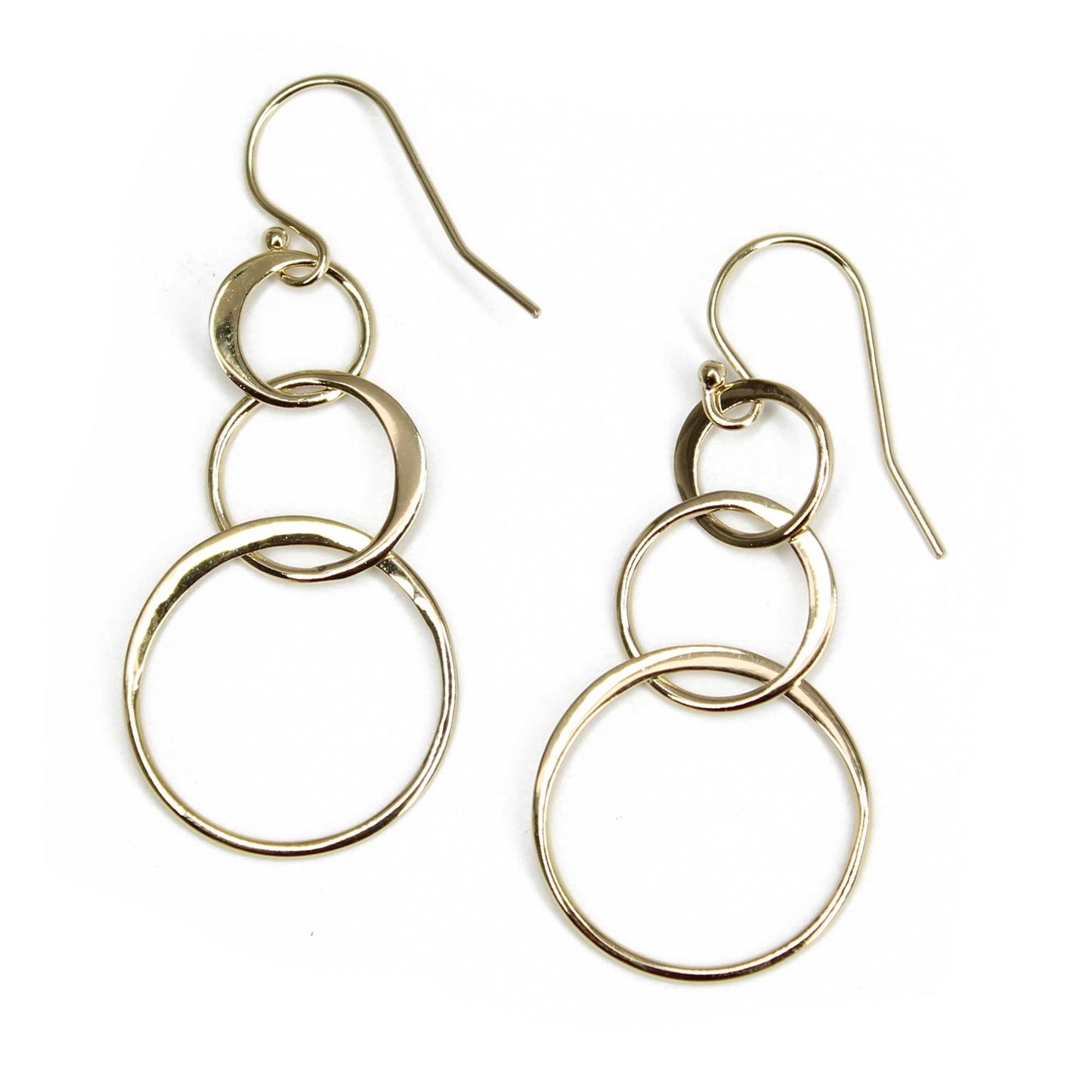 Gold Plated Floating Circle Dangle Earrings, Interlocking Hoops
