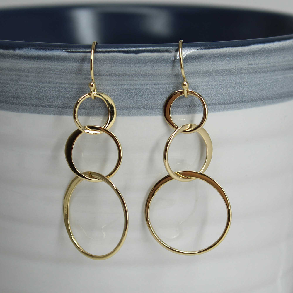 Gold Plated Floating Circle Dangle Earrings, Interlocking Hoops