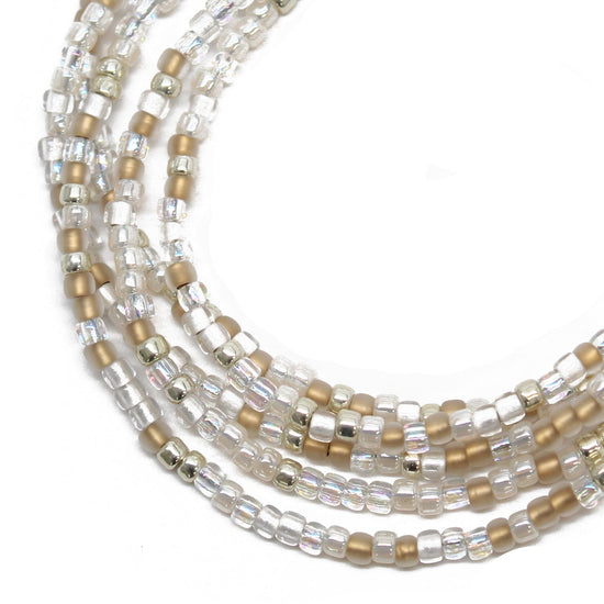 Multi Strand White & Gold Seed Bead With Glass Bugle Beads Necklace  Vintage.