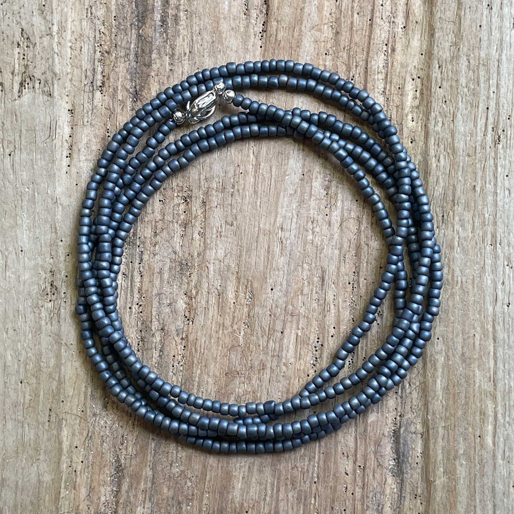 
                      
                        Matte Gun Metal Grey Seed Bead Necklace
                      
                    