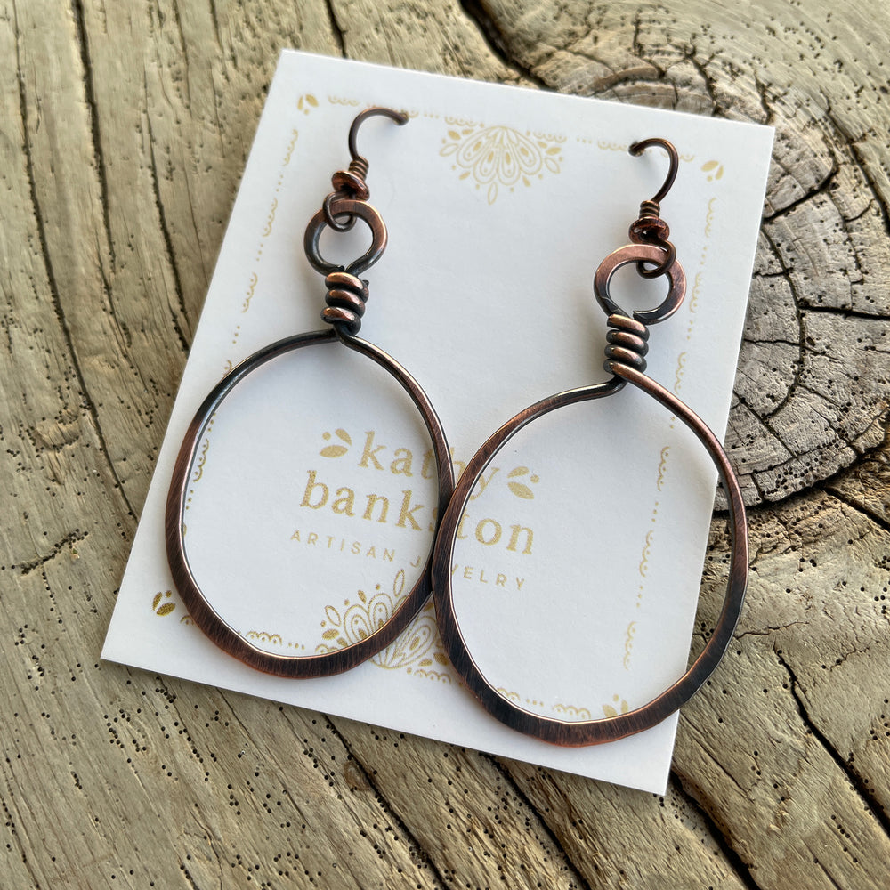 
                      
                        Rustic Hammered Copper Wire Hoop Earrings by Kathy Bankston
                      
                    