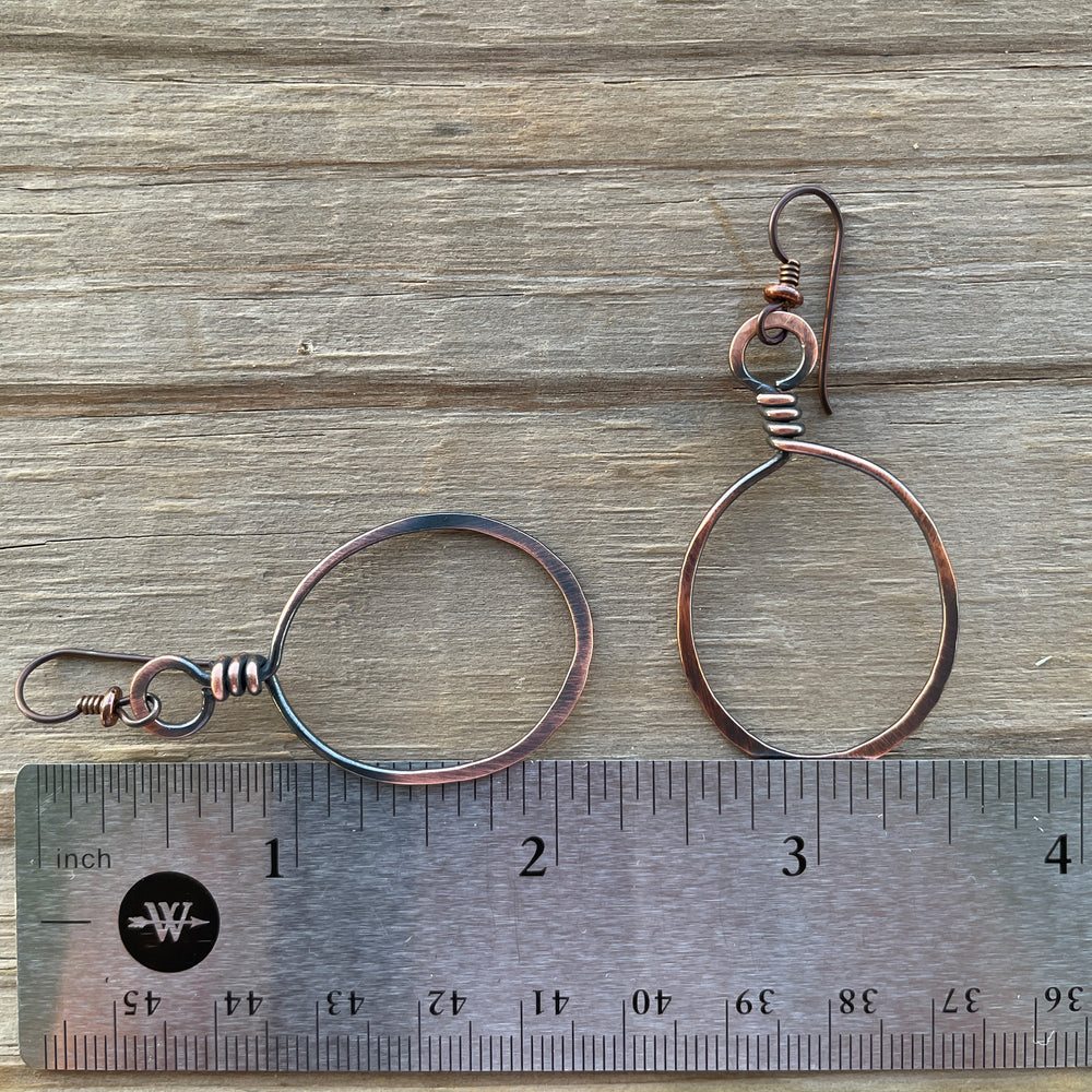 
                      
                        Rustic Hammered Copper Wire Hoop Earrings 2.25" Long x 1" Wide
                      
                    