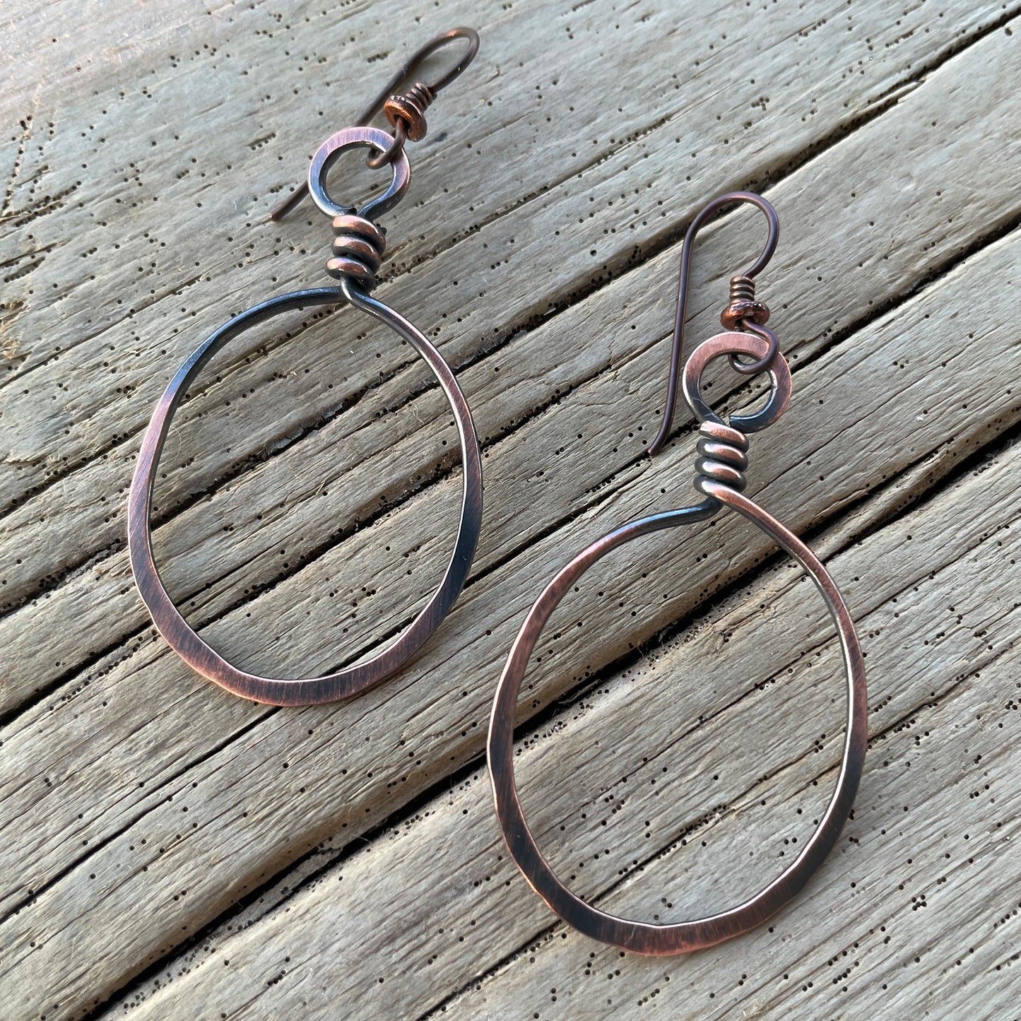 Rustic Hammered Copper Wire Hoop Earrings