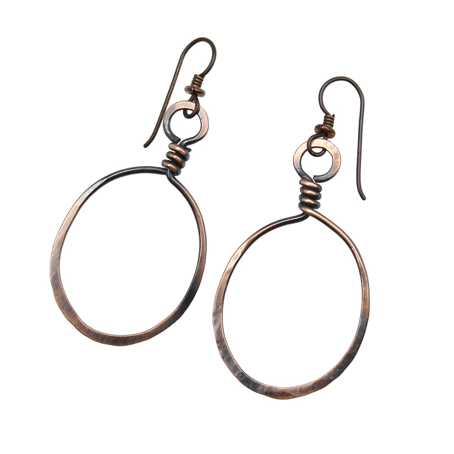 Rustic Hammered Copper Wire Hoop Earrings