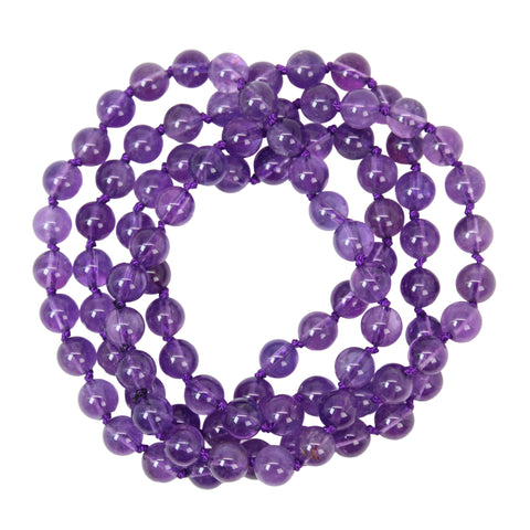 Hand Knotted Amethyst Bead Necklace 28 Inch