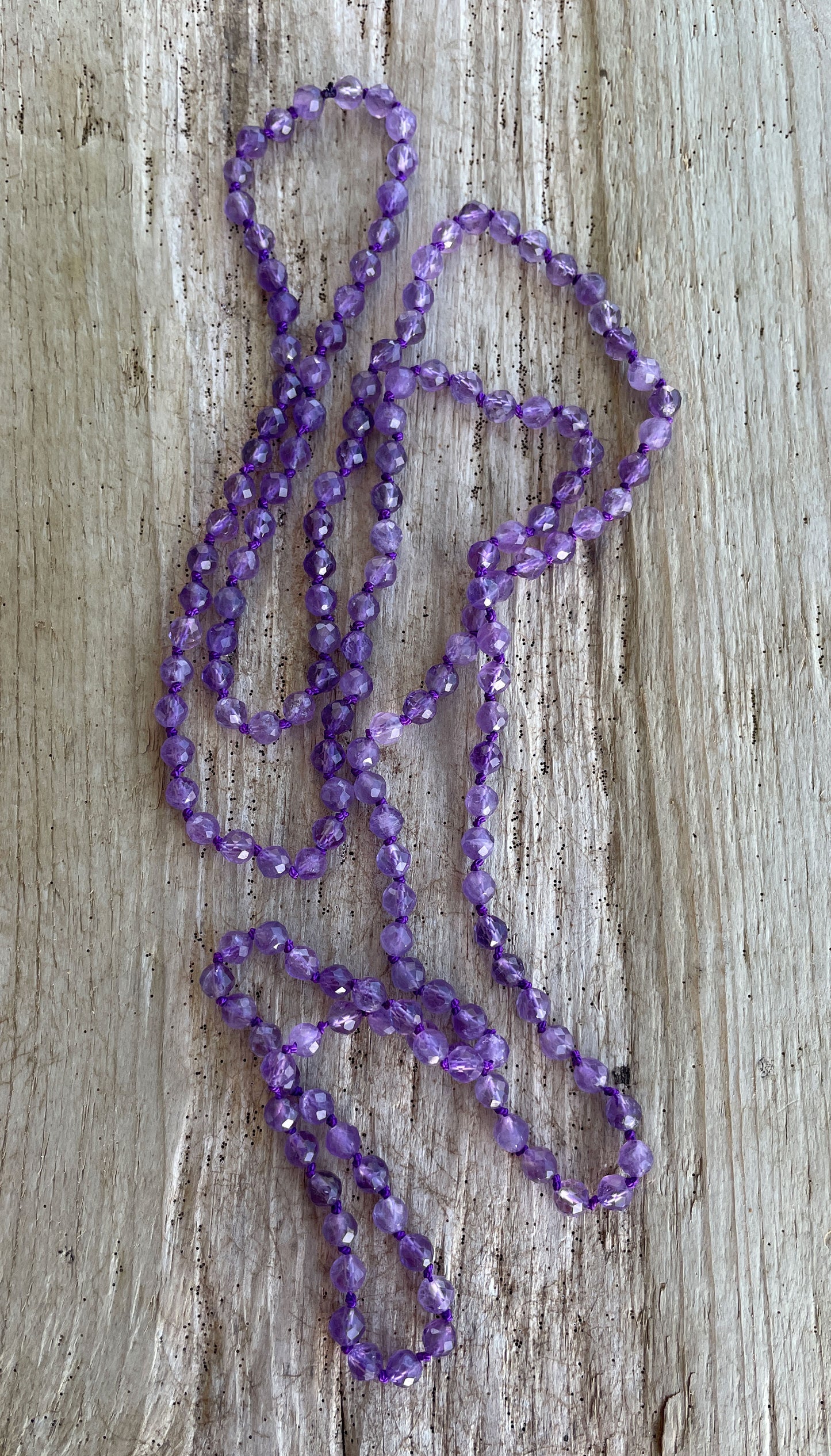 Hand Knotted Amethyst Bead Necklace 34 Inch Endless Strand