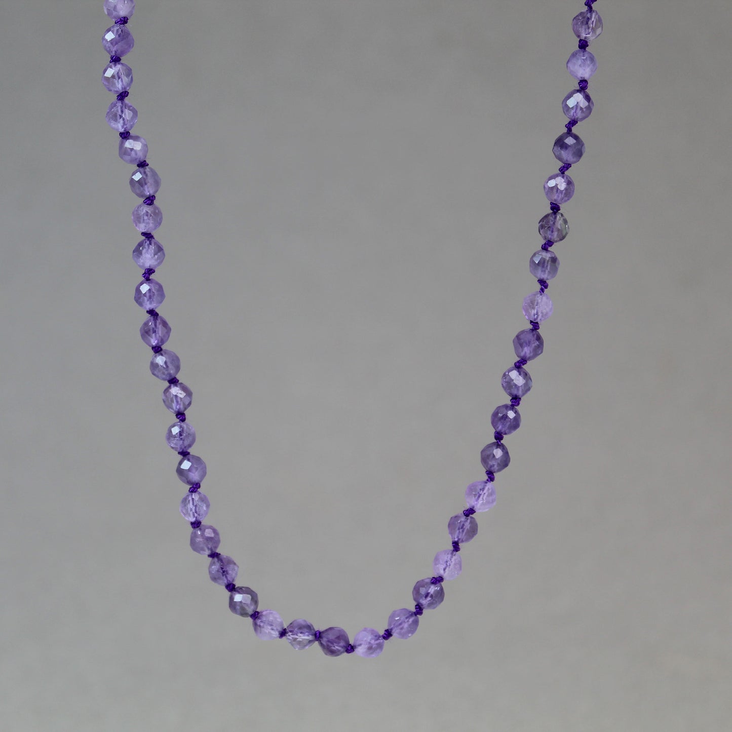 Hand Knotted Amethyst Bead Necklace 34 Inch Endless Strand