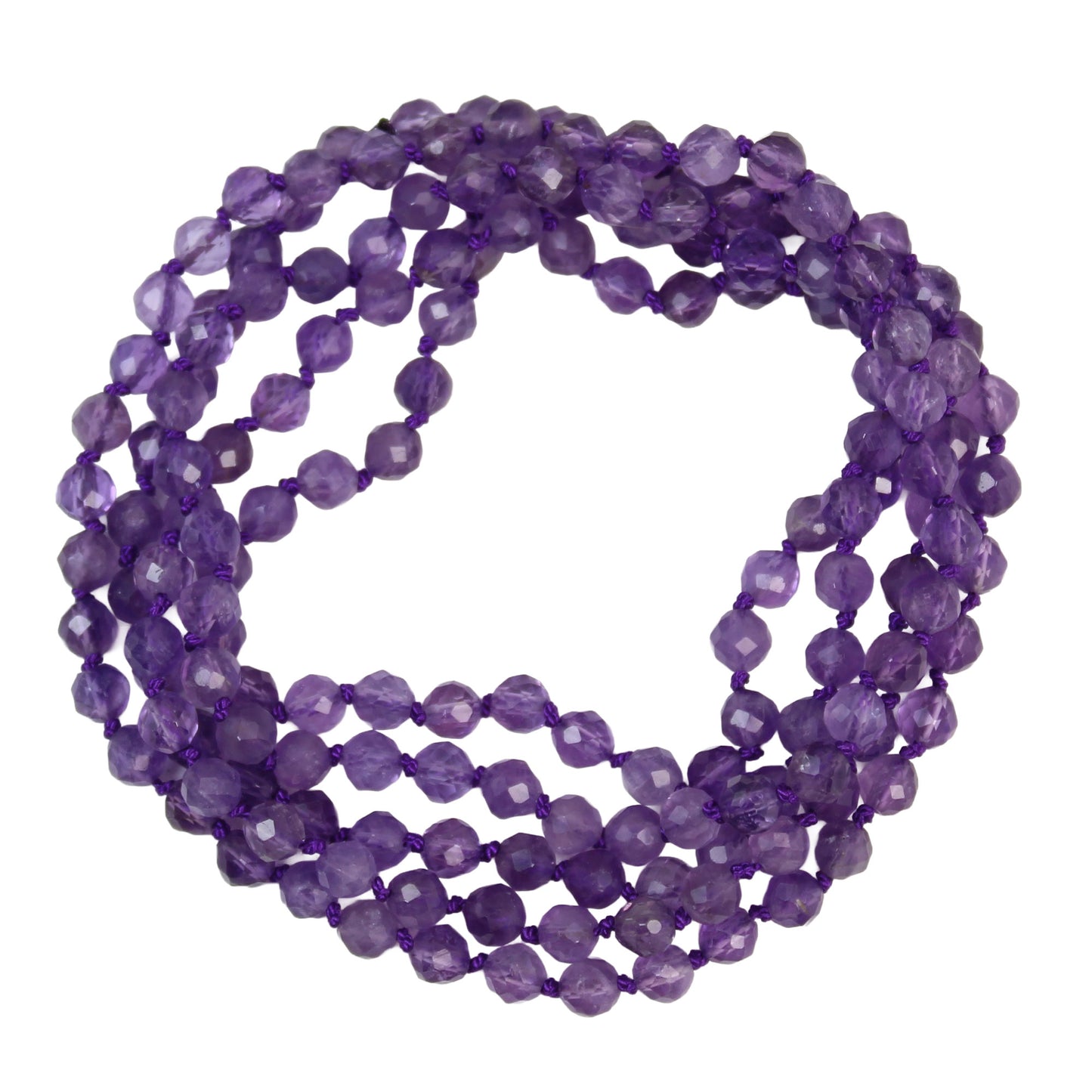 Hand Knotted Amethyst Bead Necklace 34 Inch Endless Strand
