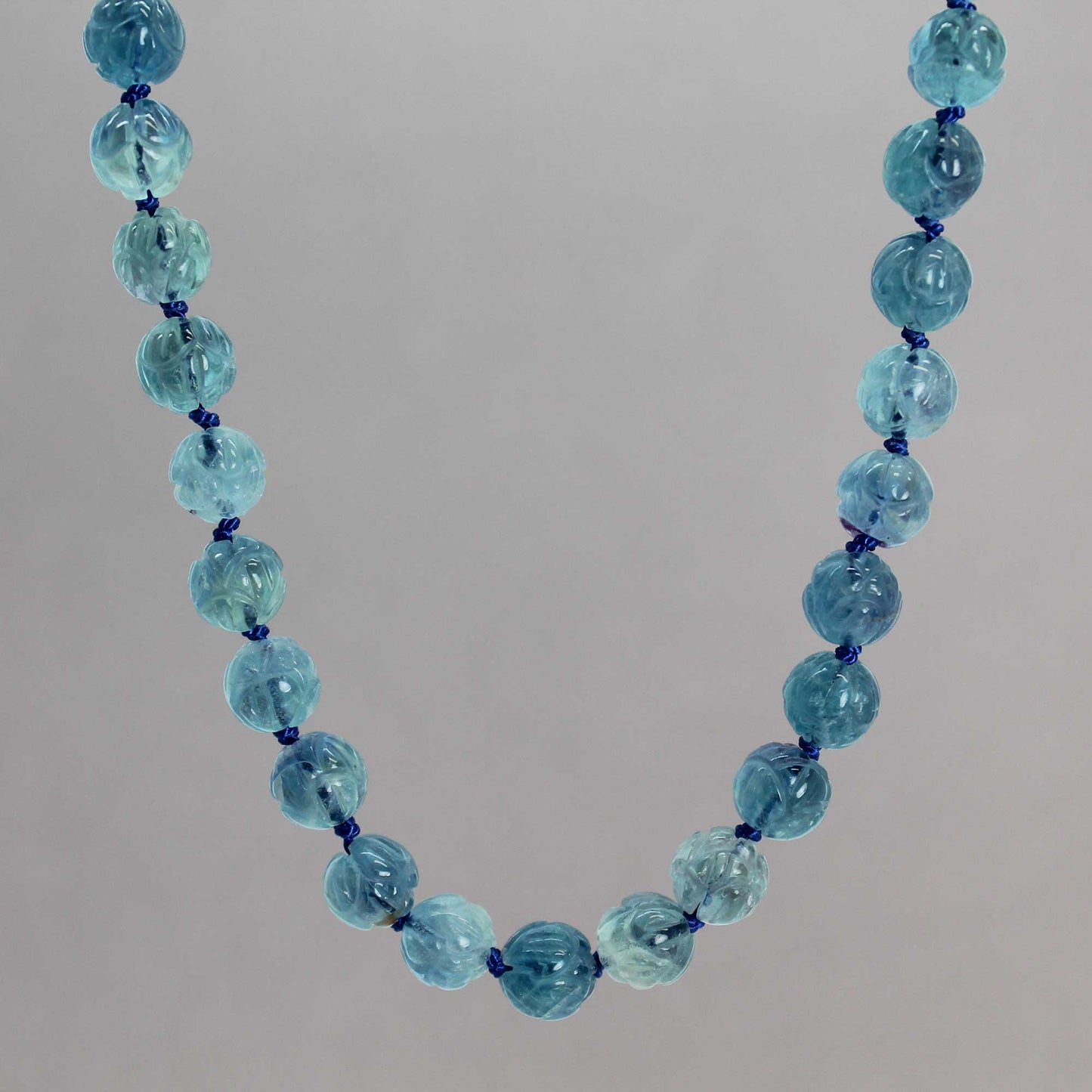 Hand Knotted Fluorite Bead Necklace, 28 Inch Endless Strand