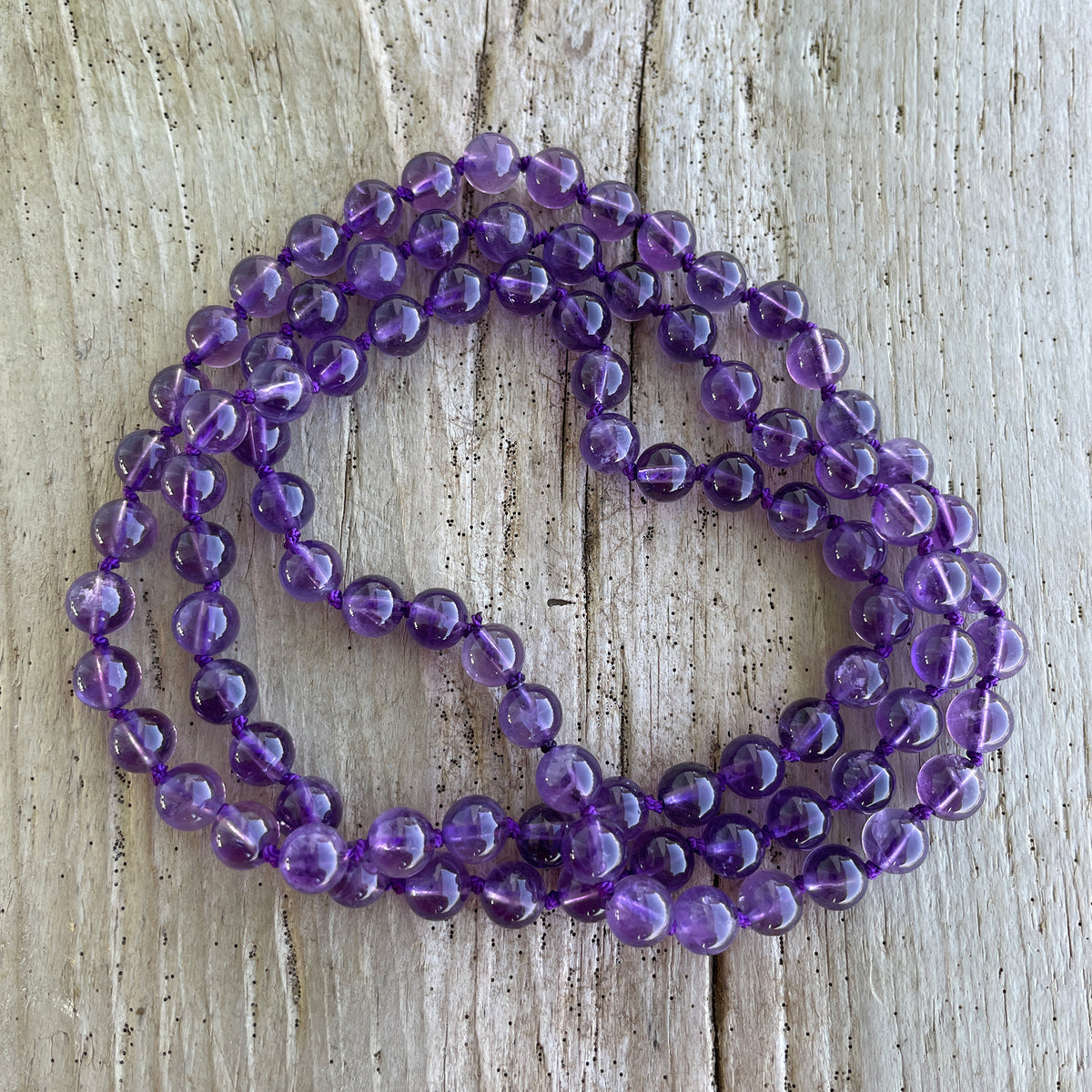 Hand Knotted Amethyst Bead Necklace 28 Inch