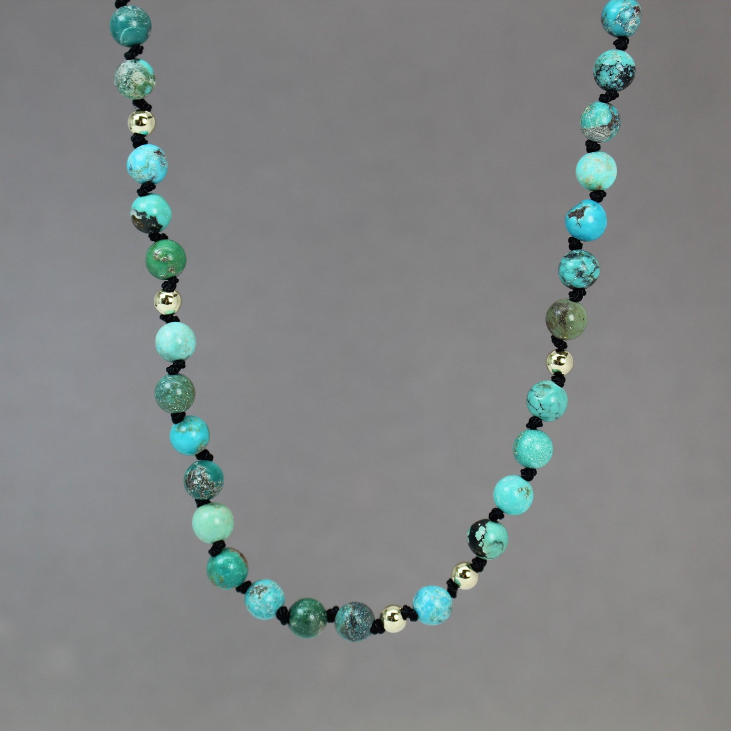 Hand Knotted Hubei Turquoise and Gold Bead Necklace