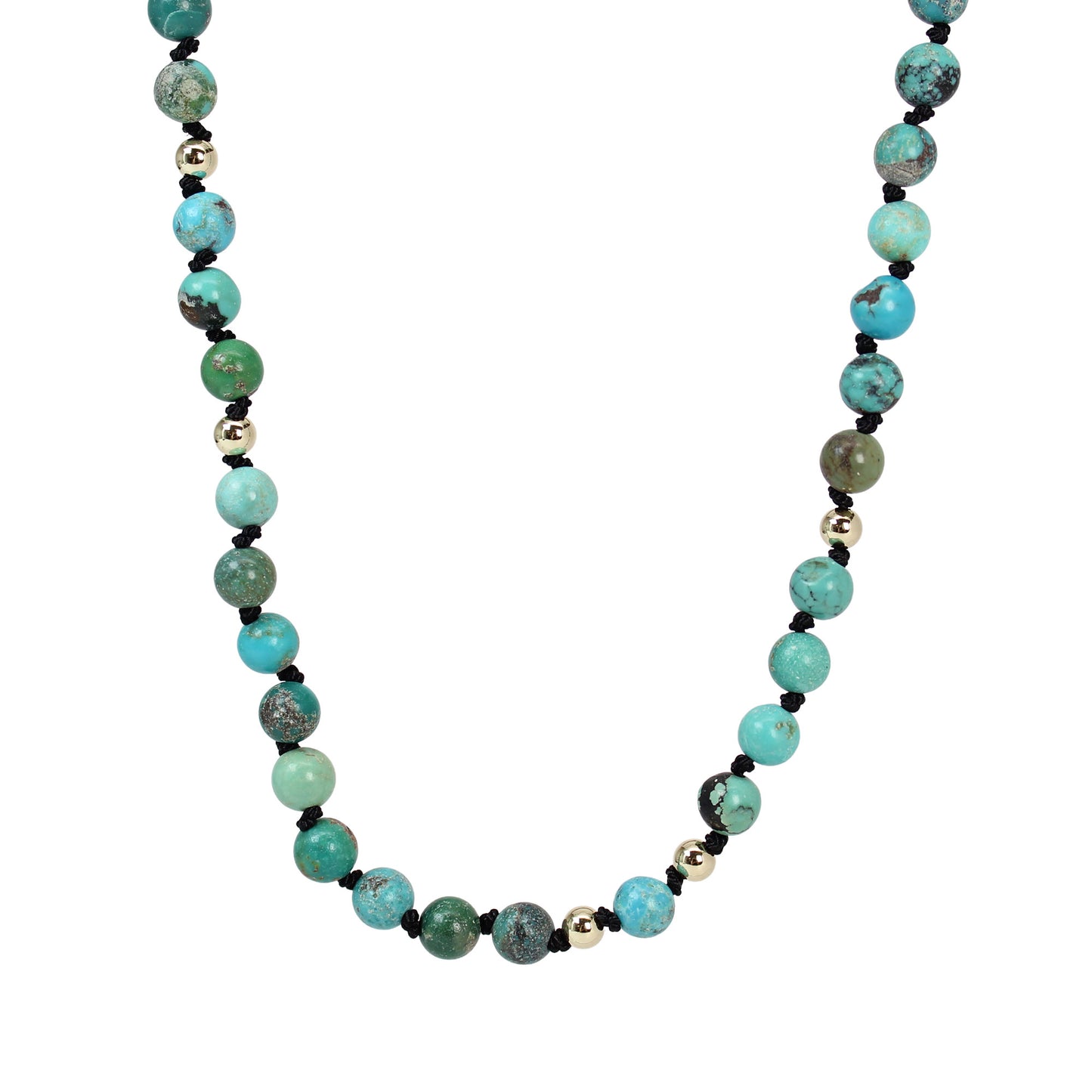 Hand Knotted Hubei Turquoise and Gold Bead Necklace