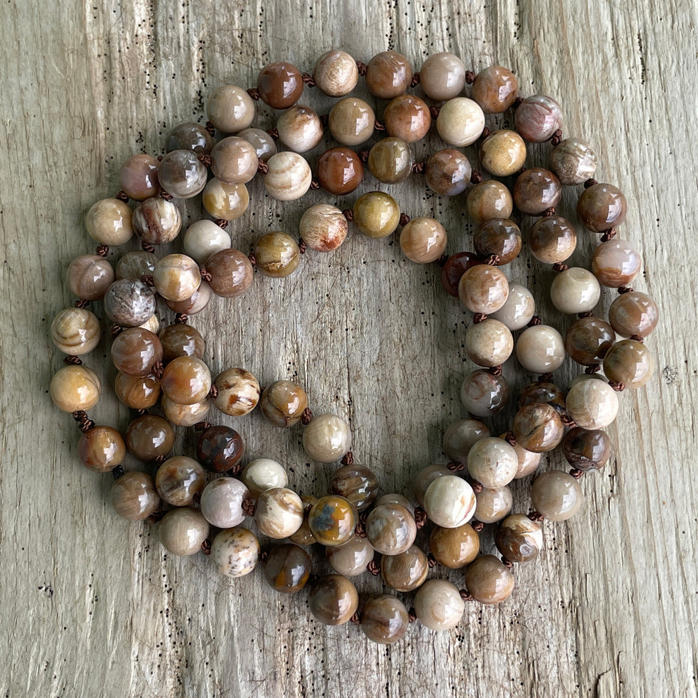 
                      
                        Petrified Wood Bead Necklace: Hand-Knotted Silk, 30" Endless Strand
                      
                    